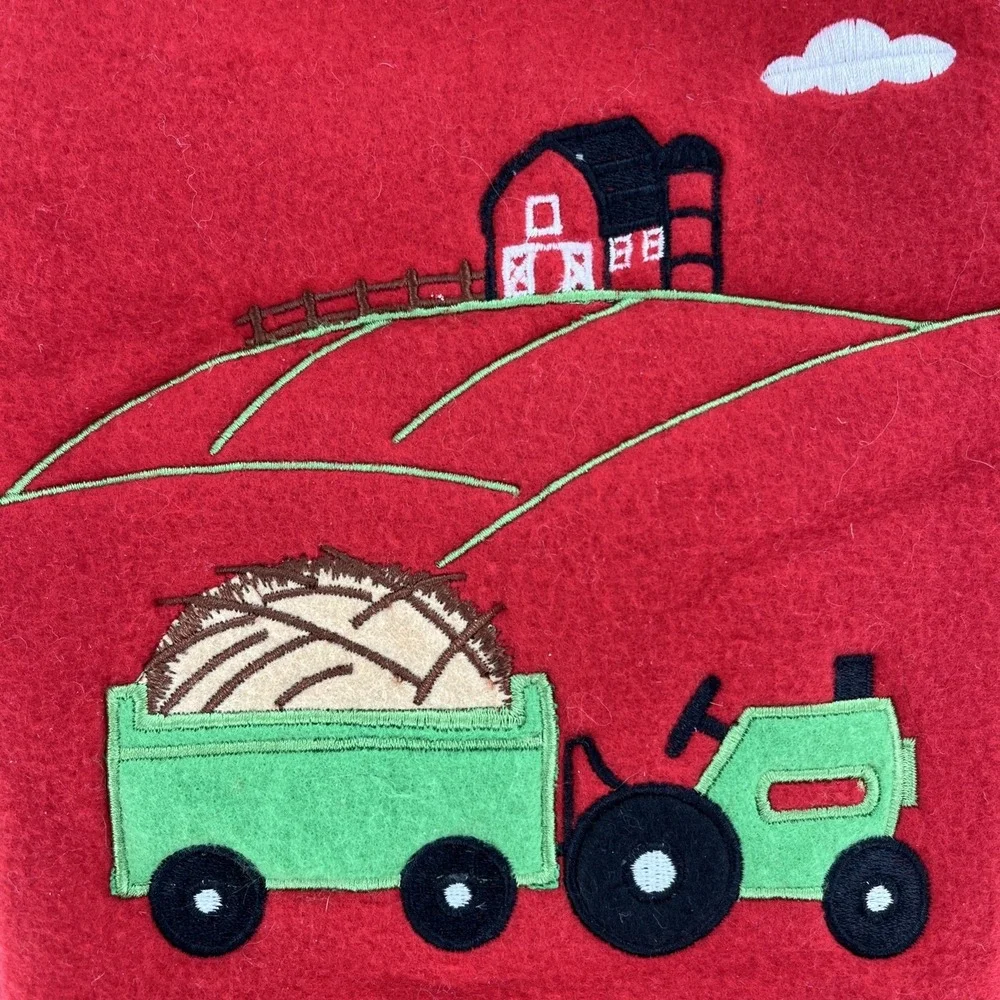 Cow 3D Plush Christmas Stocking Santa Hat Barn Tractor Applique Embroidered, 28